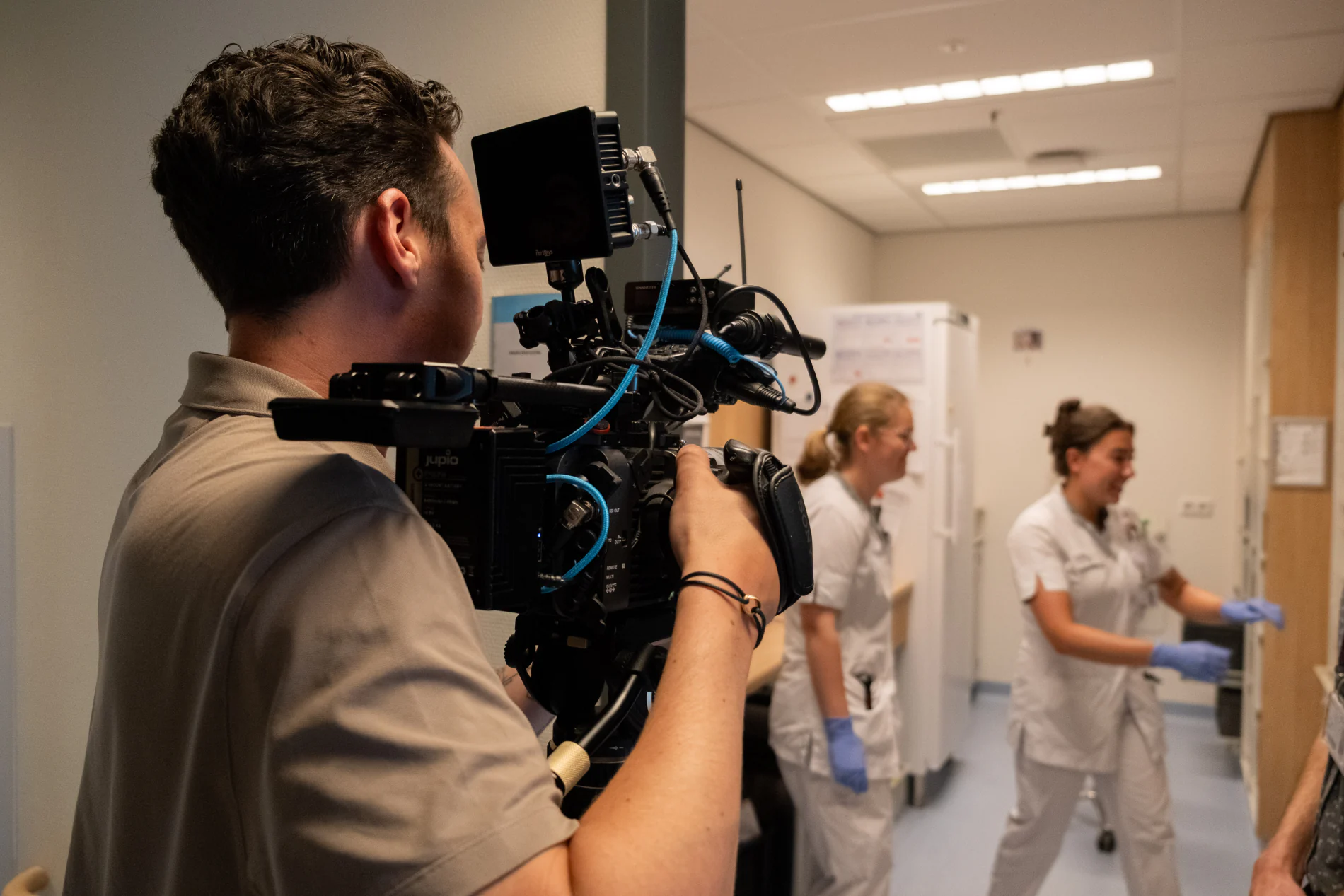 Filming on location in a Dutch workplace